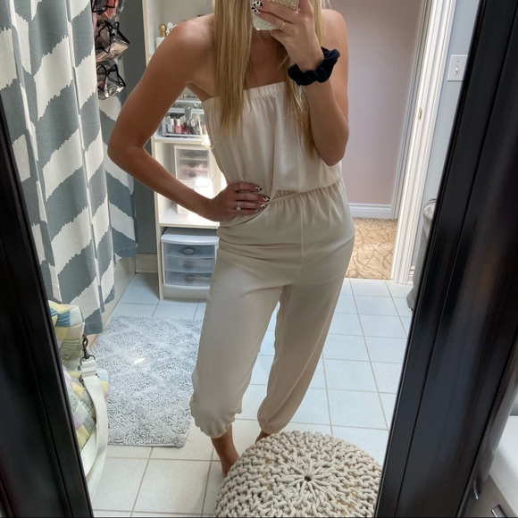 Cream Strapless Jumpsuit - Picture 7 of 8